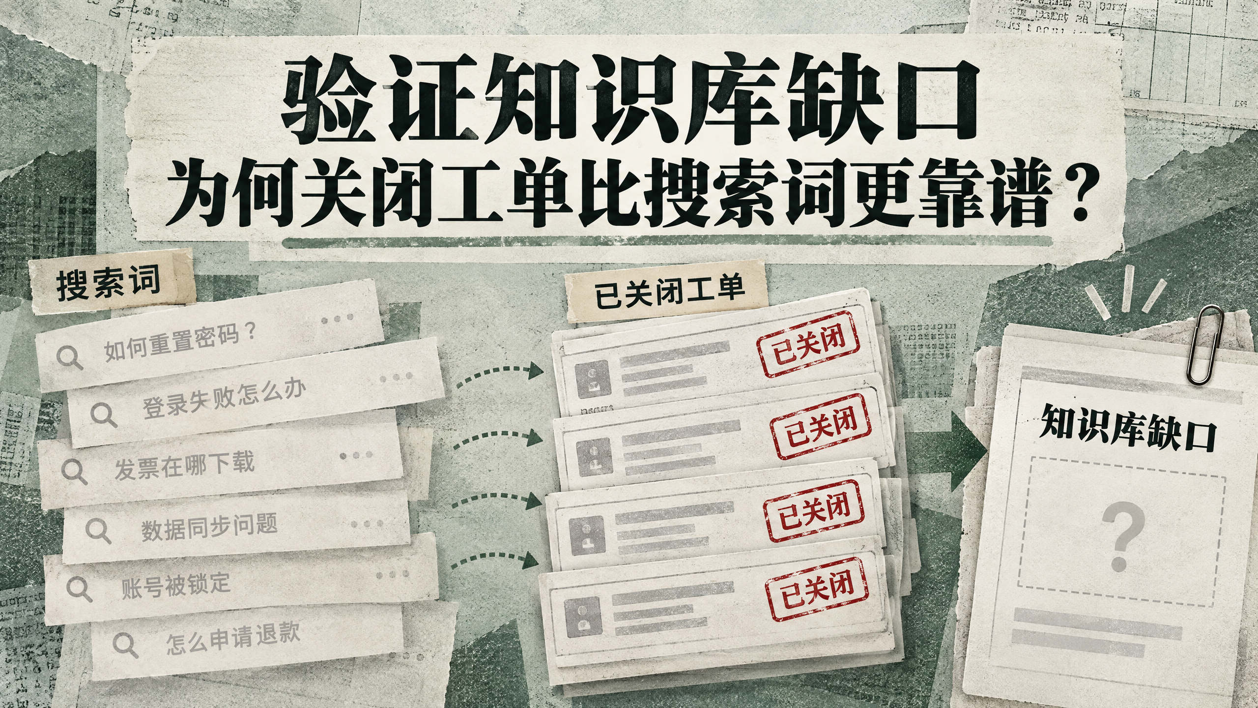 验证知识库缺口，为何关闭工单比搜索词更靠谱？